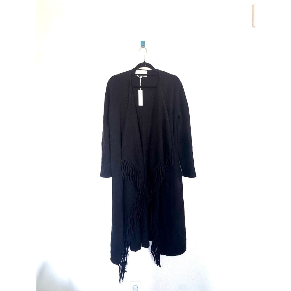 NakedCashmere 100% Cashmere Fringe Long Cardigan Sweater Black Size S - Picture 5 of 10